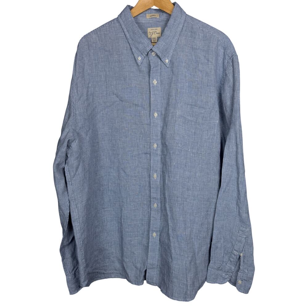 J.Crew Mens Shirt 2XL Blue Solid Button Down Classic 100% Linen Baird McNutt
